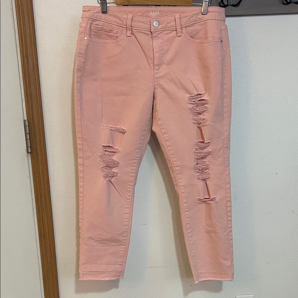 a.n.a Light Pink Distressed Ankle Jeans size 12